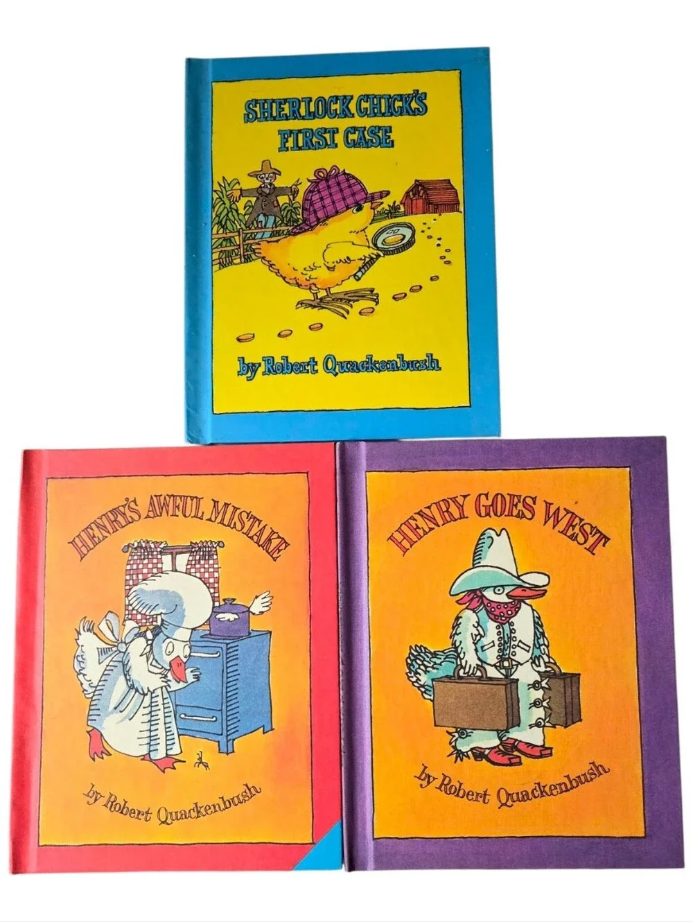 Lot of 3 Robert Quackenbush Children’s 1980s Books Hardback Sherlock Chick Henry